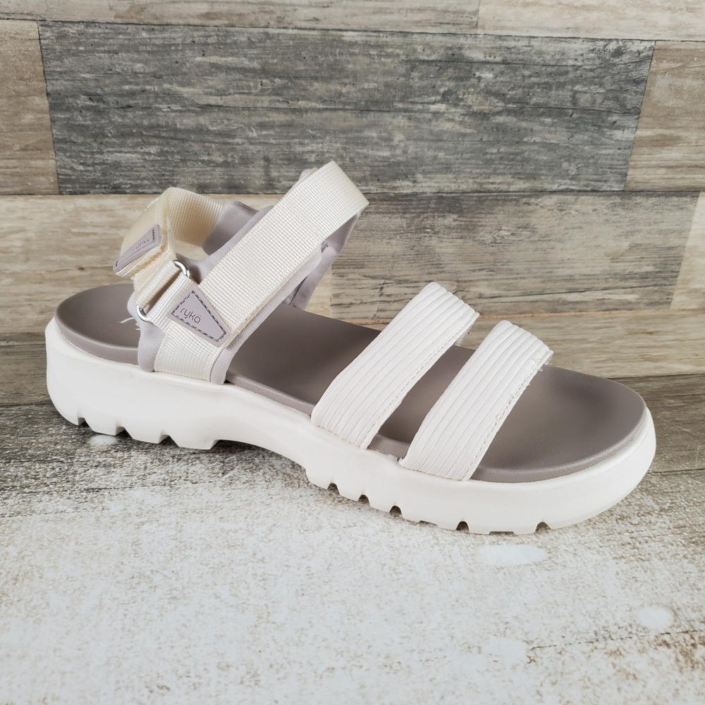 Ryka Beyond Womens Strappy Sandals Sz 9.5 M Gardenia White Slingback Hook & Loop